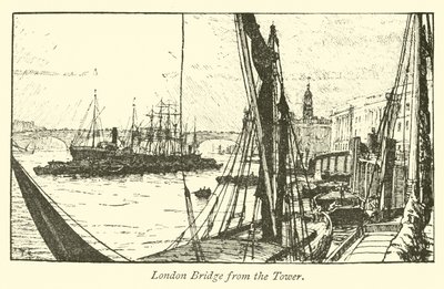 London Bridge from the Tower  af English School