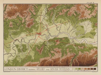 Londoner Bezirk mit Relief- und Flusssystemen von English School