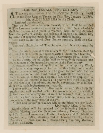 London Female Penitentiary, Clerkenwell af English School