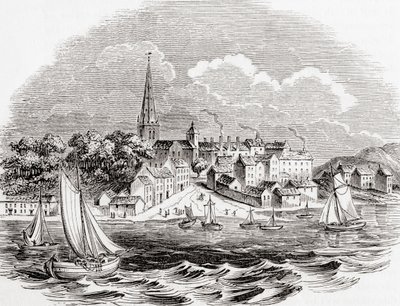 Londonderry, Nordirland, fra Old England: A Pictorial Museum, pub. 1847 af English School