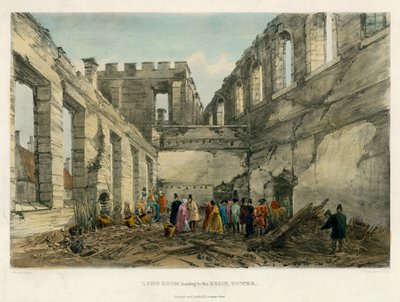 Langt værelse, der fører til Brick Tower, Tower of London Fire, 1841 af English School