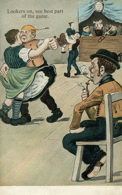 Tilskuere ser den bedste del af spillet (farvelitografi) af English School