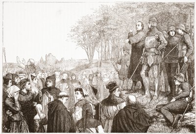 Lord Cobham ved en Lollard Preaching, illustration fra The History of Protestantism af James Aitken Wylie (1808-1890), pub. 1878 af English School