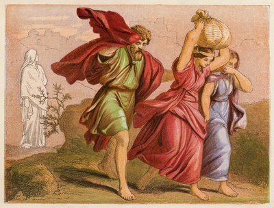 Lots flugt fra Sodoma (farvelitografi) af English School