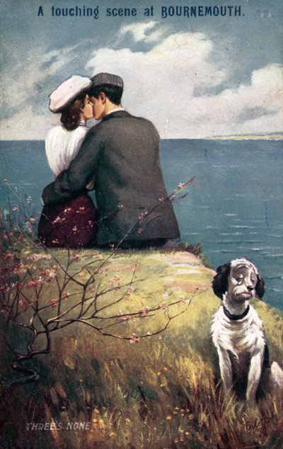 Elskere i Bournemouth, med hund udelukket (farve litho) af English School