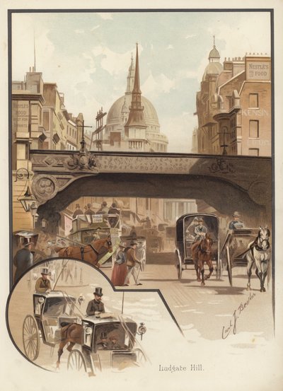 Ludgate Hill, London (kromolitho) af English School
