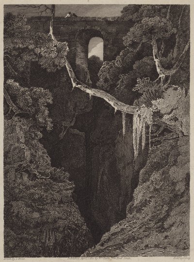Lydford Bridge (engraving) af English School