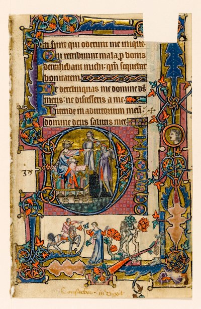 MS 1-2005, fol. 58r: Saul sender Doeg for at dræbe præsterne i Nob, historisk initial fra Macclesfield Psalter, Use of Sarum, East Anglia, ca. 1330 af English School