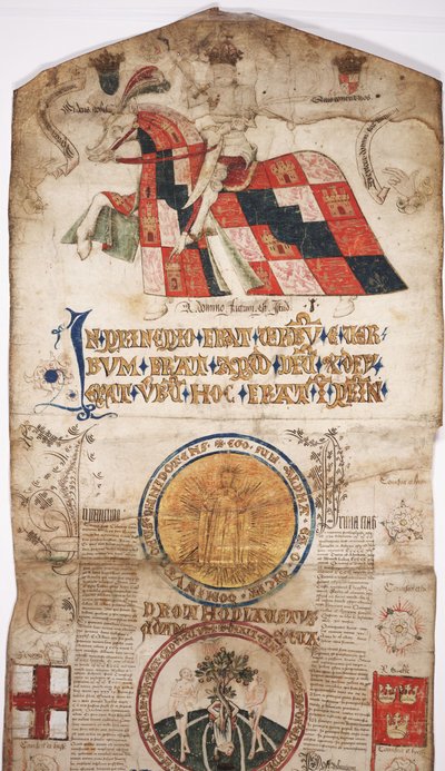 MS Lewis E 201 afsnit 1, Chronicle of the History of the World from Creation to Woden, med en genealogi af Edward IV, c.1461 (pen & blæk, tempera og guld på vellum) af English School