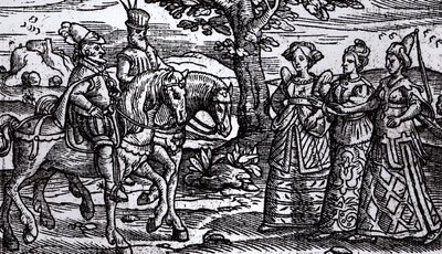 Macbeth, Banquo og de tre hekse, The Historie of Scotlande, 1577, af English School