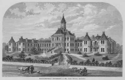 Macclesfield Infirmary (gravering) af English School