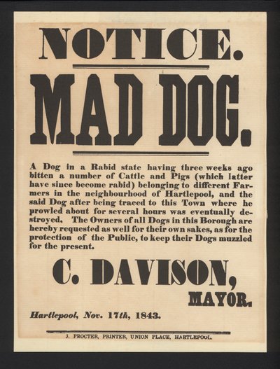 Mad hundemeddelelse, Hartlepool, 1843 af English School