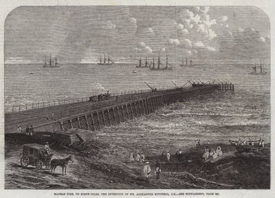 Madras Pier, på skruepæle, opfindelsen af hr. Alexander Mitchell, CE (gravering) af English School