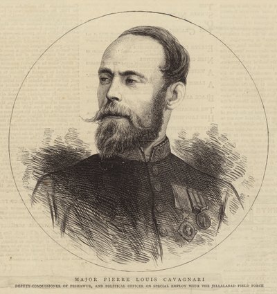Major Pierre Louis Cavagnari (gravering) af English School