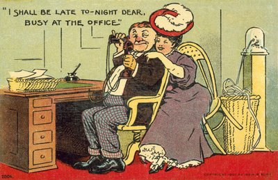 Mand flirter med sin sekretær (farve litho) af English School