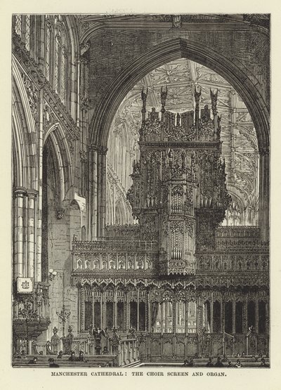 Manchester Cathedral, korskærmen og orgelet af English School