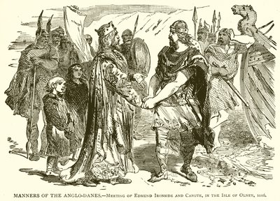 Manerer for anglo-danskere.--Møde mellem Edmund Ironside og Knud, på Isle of Olney, 1016 af English School