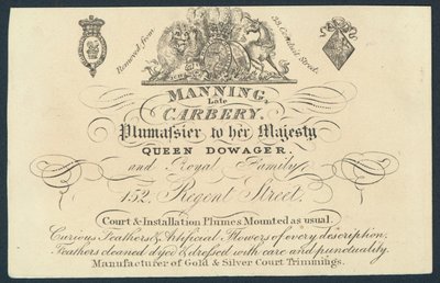 Manning, sen Carnery, plumassier, handelskort af English School