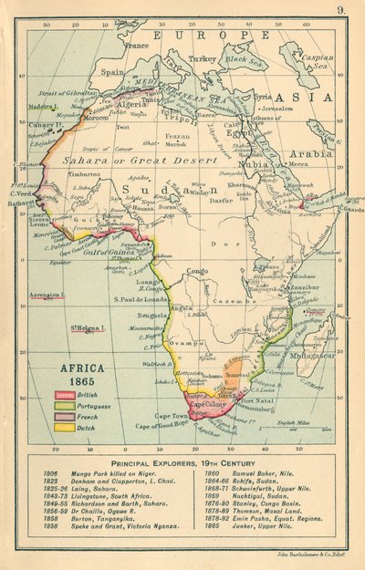 Kort: Afrika 1865 (farvelitografi) af English School