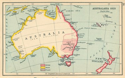 Kort: Australasien 1825 (farvelitografi) af English School