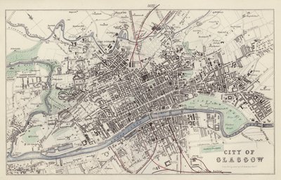 Kort: City of Glasgow, tegnet og indgraveret af G H Swanston, Edinburgh (farve litho) af English School