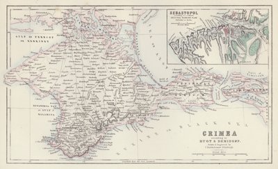 Kort: Krim, ifølge Huot og Demidoff, tegnet og graveret af J Bartholomew, Edinburgh; Sebastopol, ifølge en reduceret original russisk plan udgivet i Berlin (farvelitografi) af English School