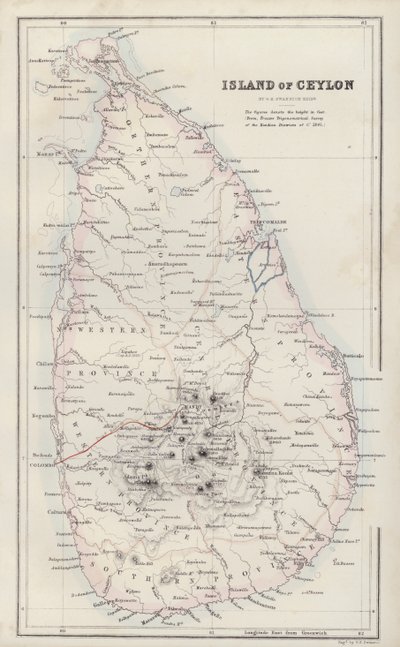 Kort: Øen Ceylon, af G H Swanston, Edinburgh (farvelitografi) af English School