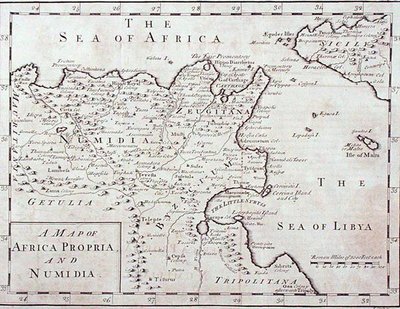 Kort over Afrika Propria og Numidia (Moderne Tunesien og Algeriet) slutningen af det 18. århundrede (gravering) af English School