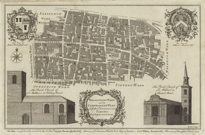 Kort over Bread Street Ward og Cordwainers Ward, London af English School