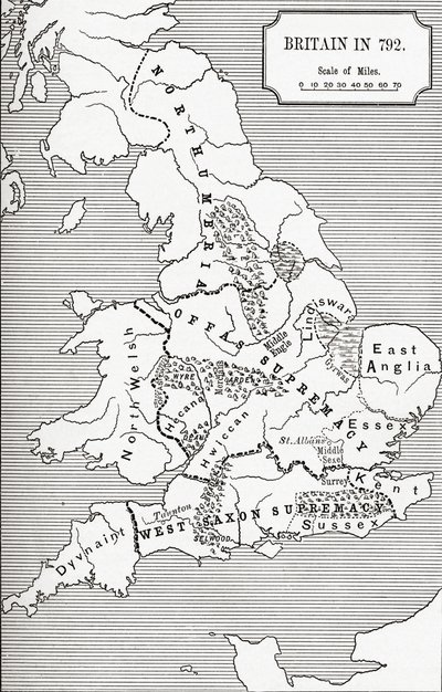 Kort over Storbritannien i 792, fra The Three Kingdoms 685 til 828 i 