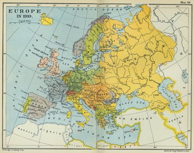Kort over Europa i 1910 (farve litho) af English School