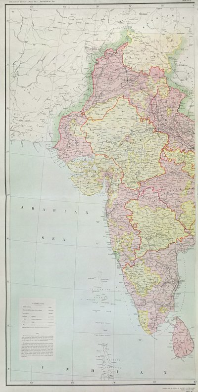 Kort over Indien, udgivet under ledelse af oberst H.R. Thuillier, R.E., Surveyor General of India, 1877 af English School