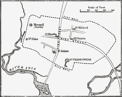 Kort over Oxford, England, 12. til 13. århundrede, fra 
