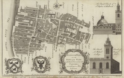 Kort over Walbrook Ward og Dowgate Ward, London af English School