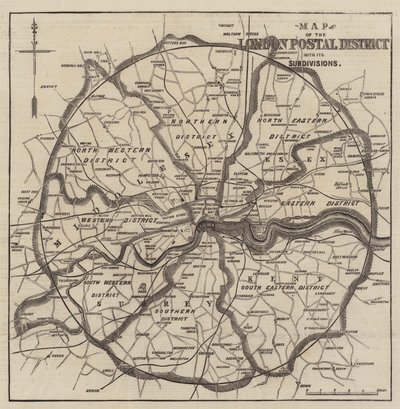 Kort over Londons postdistrikter (gravering) af English School