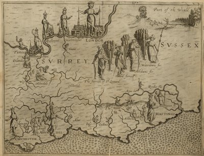 Kort over det sydlige England, inklusive London, Surrey og Sussex af English School