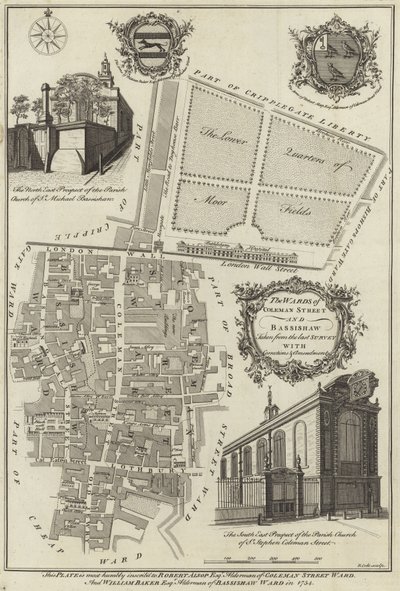 Kort over afdelingerne i Coleman Street og Bassishaw, London af English School