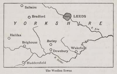 Kort, der viser de uldne byer i Yorkshire (litho) af English School