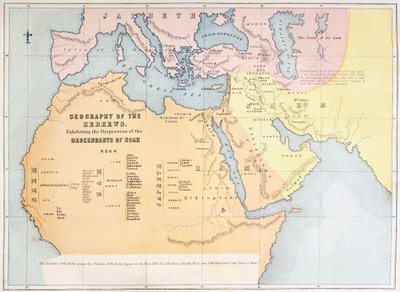 Kort, der viser hebræernes geografi og viser spredningen af Noas efterkommere af English School