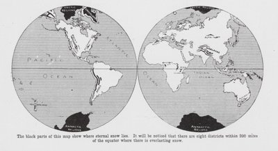 Kort, der viser, hvor den evige sne ligger (litho) af English School