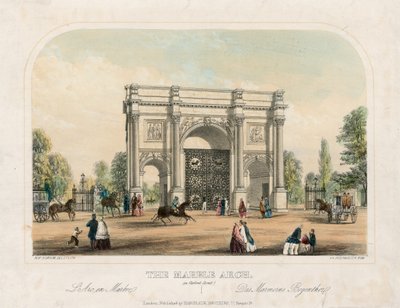 Marble Arch, Oxford Street, London (farvet gravering) af English School