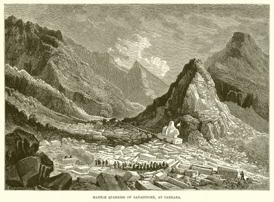 Marmorbrud i Ravaccione, ved Carrara (gravering) af English School