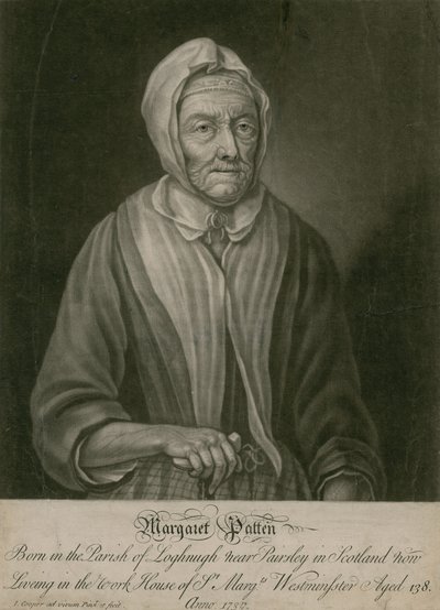Margaret Patten, der nu bor i arbejdshuset i St Margarets, Westminster, 138 år gammel af English School