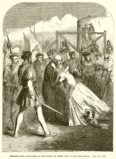 Margaret Roper tager afsked med sin far, Sir Thomas More, på Tower Wharf af English School