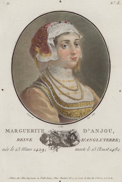 Margaret af Anjou, Dronning Gemal af Kong Henry VI af England (farvet gravering) af English School