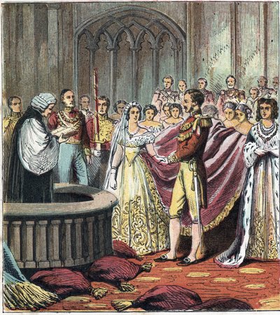 Ægteskab mellem dronning Victoria Iere (1819-1901) og prins Albert af Sachsen Cobourg Gotha (Sachsen-Coburg-Gotha) af English School