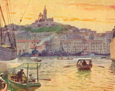 Marseilles fra havnen (farvelitografi) af English School