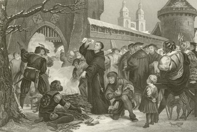 Martin Luther brænder pavens tyr af English School