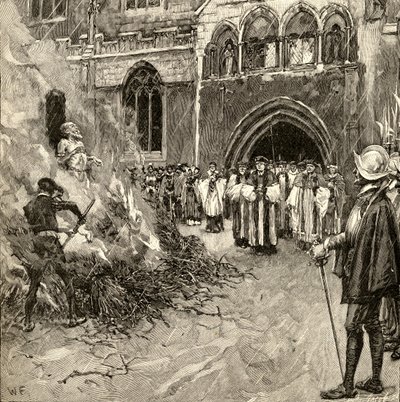 John Hoopers martyrium (ca. 1495-1555) i Gloucester af English School