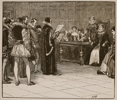 Mary Queen of Scots modtager antydning af sin undergang, illustration fra Cassells Illustrated History of England (sepia foto) af English School